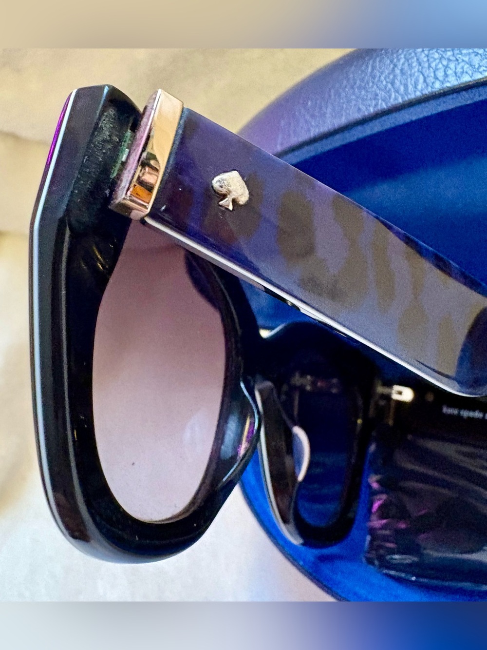 Kate Spade Capri Cat-Eye Sunglasses in Navy Blue with Animal Print-Matching Case - Picture 3 of 8